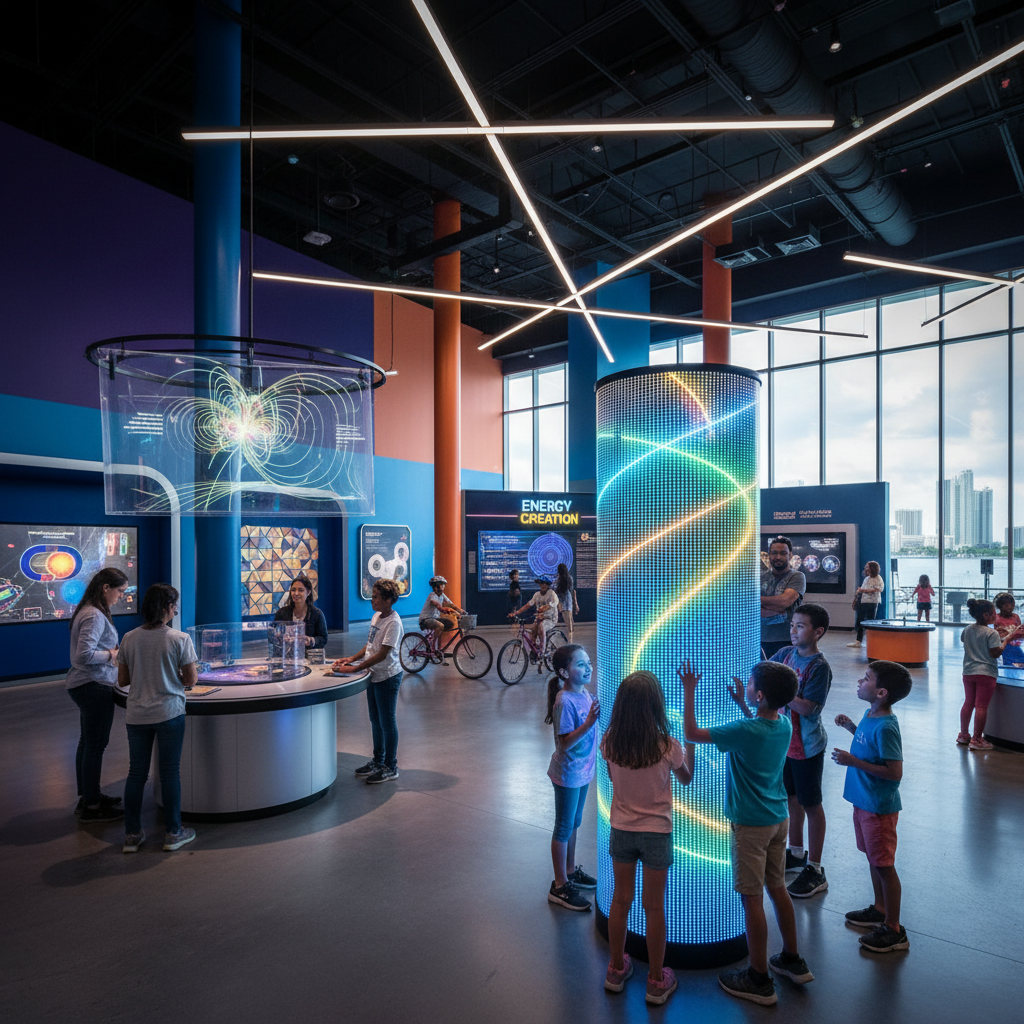 Featuring visitors engaging with hands-on displays about physics and technology at the Frost Science Museum.