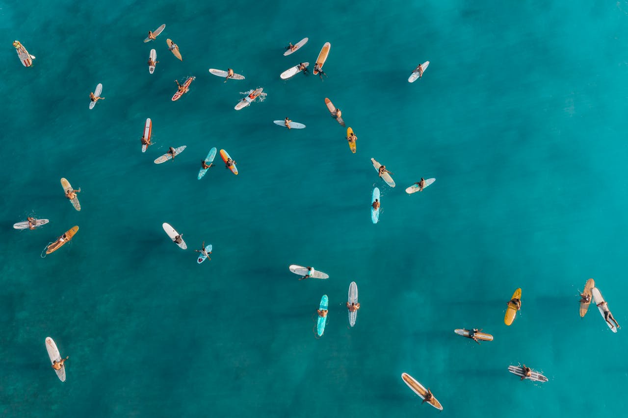 Guests kayaking and paddleboarding near a Miami beachfront hotel