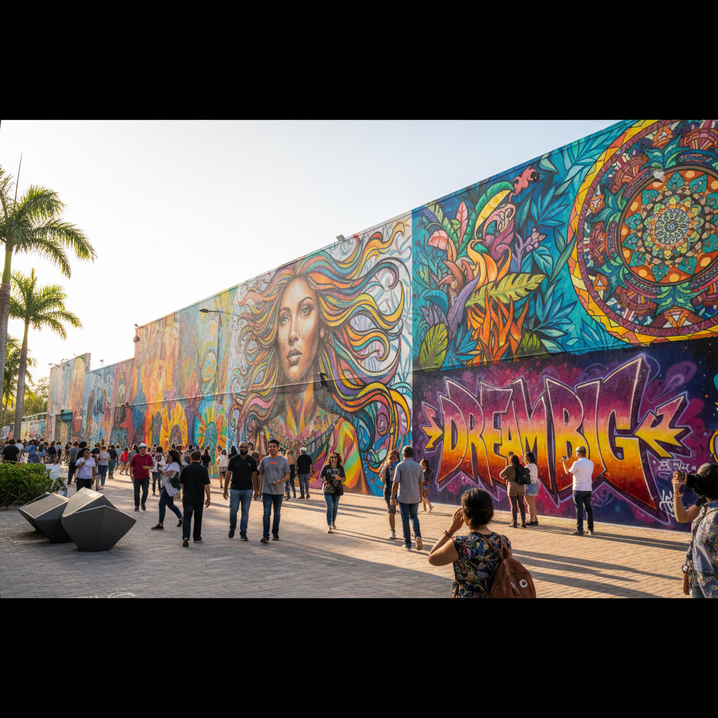 Showcasing vibrant and artistic murals in Miami's creative shopping district.
